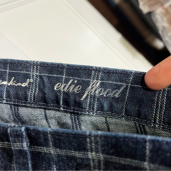 7 For All Mankind Edie Flood Plaid Jeans Blue Size 31 Denim Plaid Cropped - Picture 10 of 12